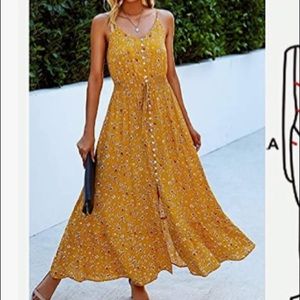 Yellow maxi sundress adjustable spaghetti straps. NWT